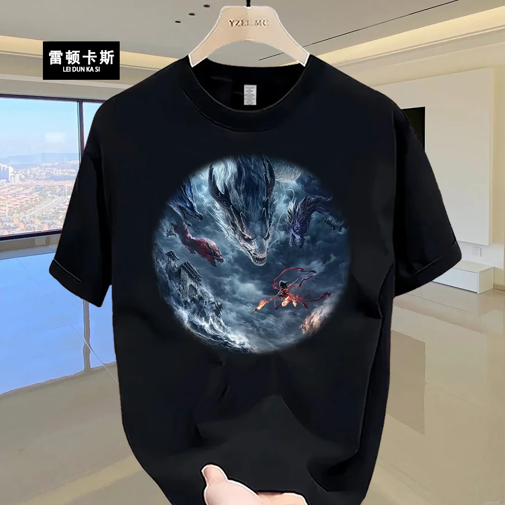 雷顿卡斯国风重磅纯棉短袖T恤青年男女款夏季潮牌哪吒之魔童闹海