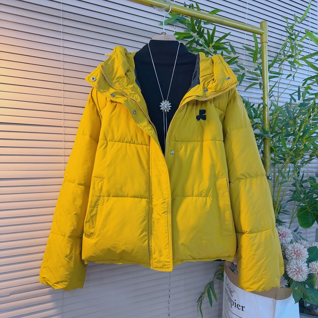 130胖mm欧货时尚纯色连帽刺绣设计感宽松遮肉减龄百搭棉服外套