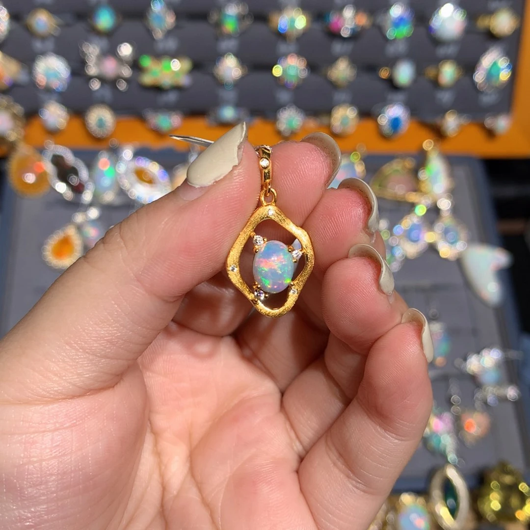 银S925镶嵌欧泊欧泊吊坠l