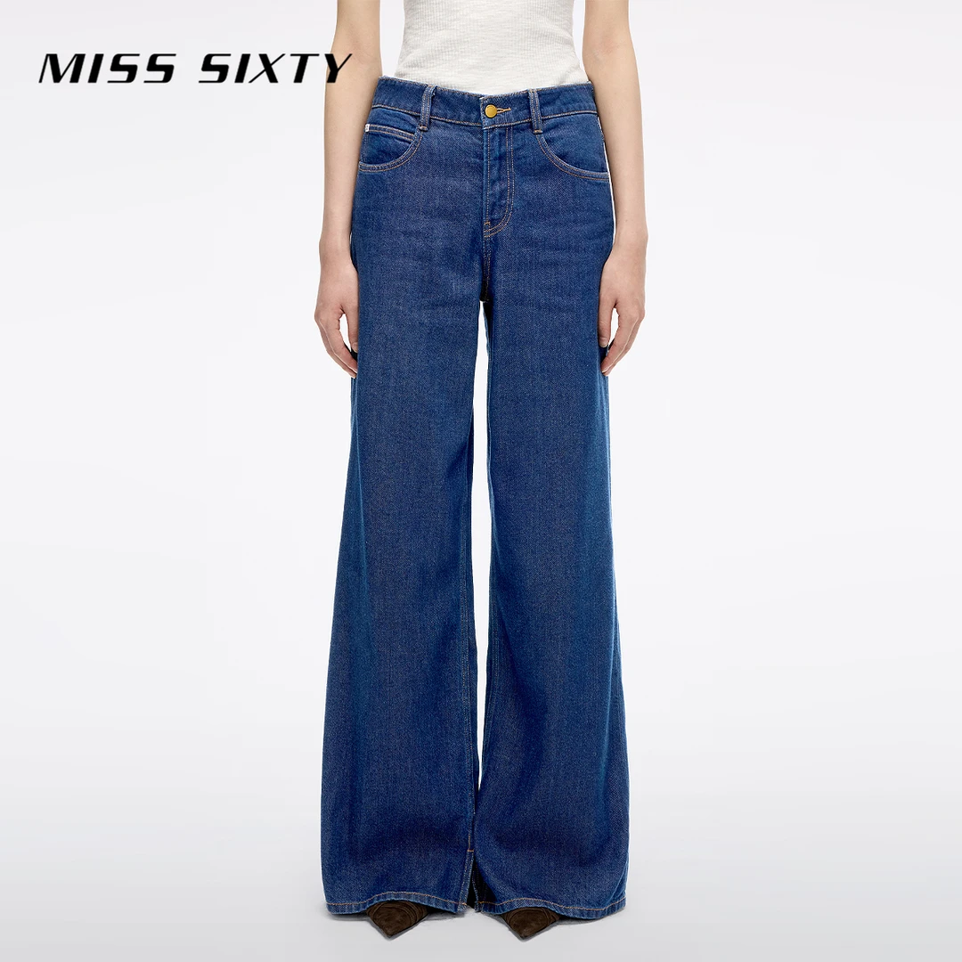 Miss Sixty2025新款牛仔裤女高腰开衩宽松休闲风阔腿裤含醋酸