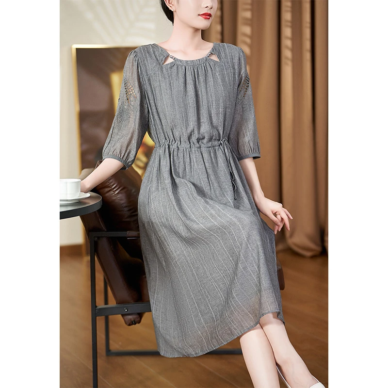 2025常规春夏季连衣裙宽松中长款收腰长裙女装#XLQ18162