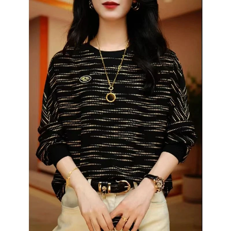 小链条-高端长袖时尚上衣女显瘦显白百搭印花圆领减龄