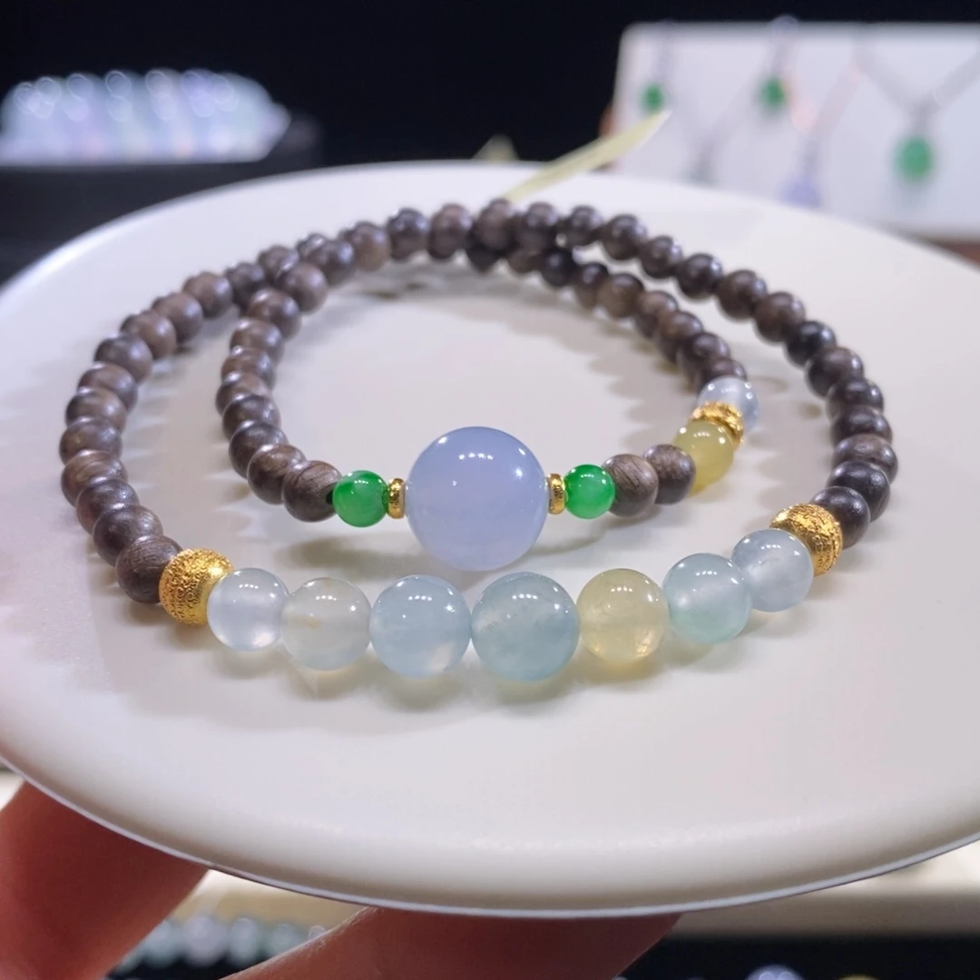 翡翠未镶嵌颈饰翡翠18K金双圈搭配