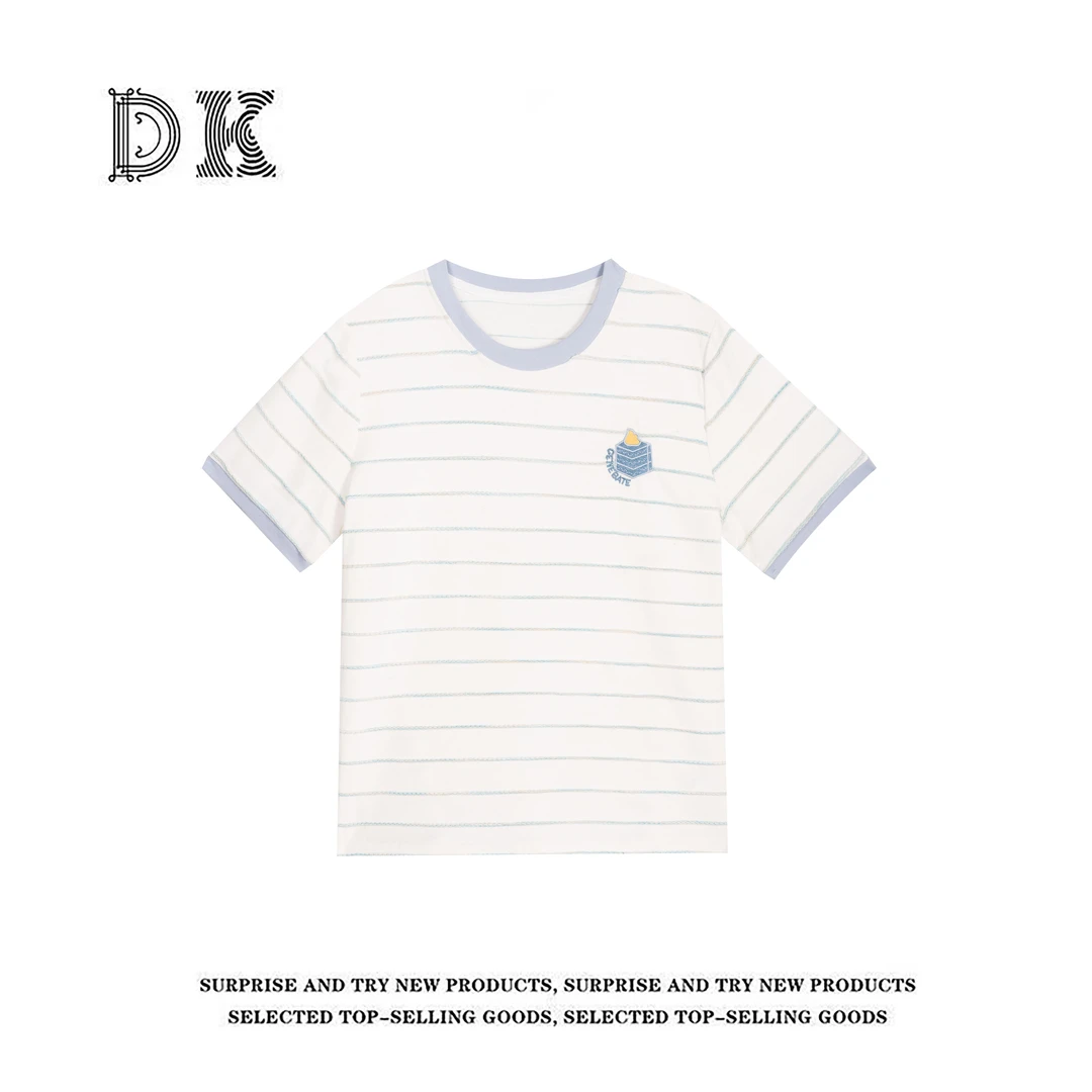 『桃桃气泡』夏季新款撞色条纹减龄百搭舒适宽松T恤【DK】