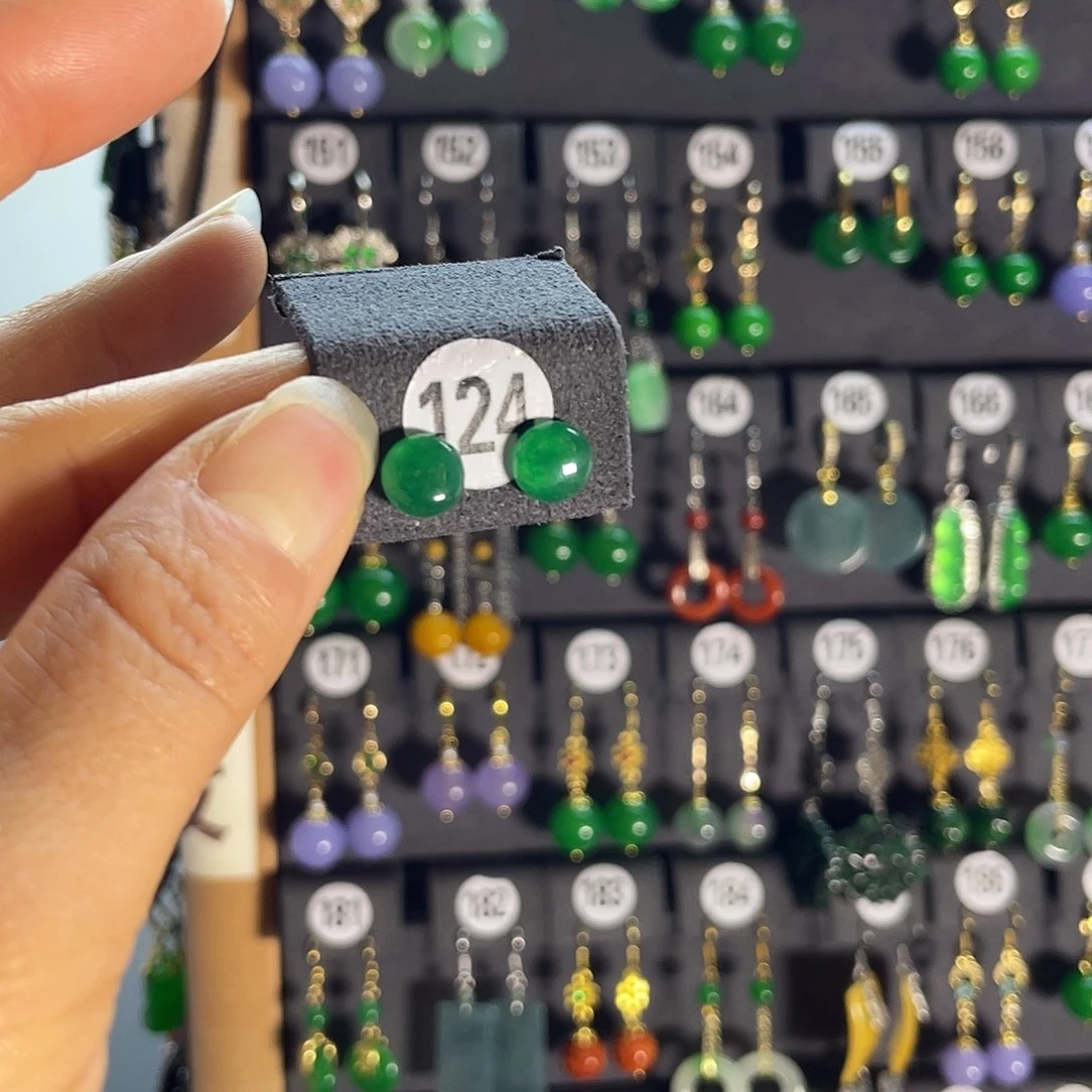 翡翠银S925镶嵌耳饰124