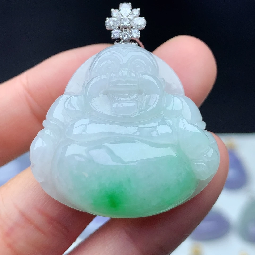 翡翠18K金镶嵌吊坠(不含链)