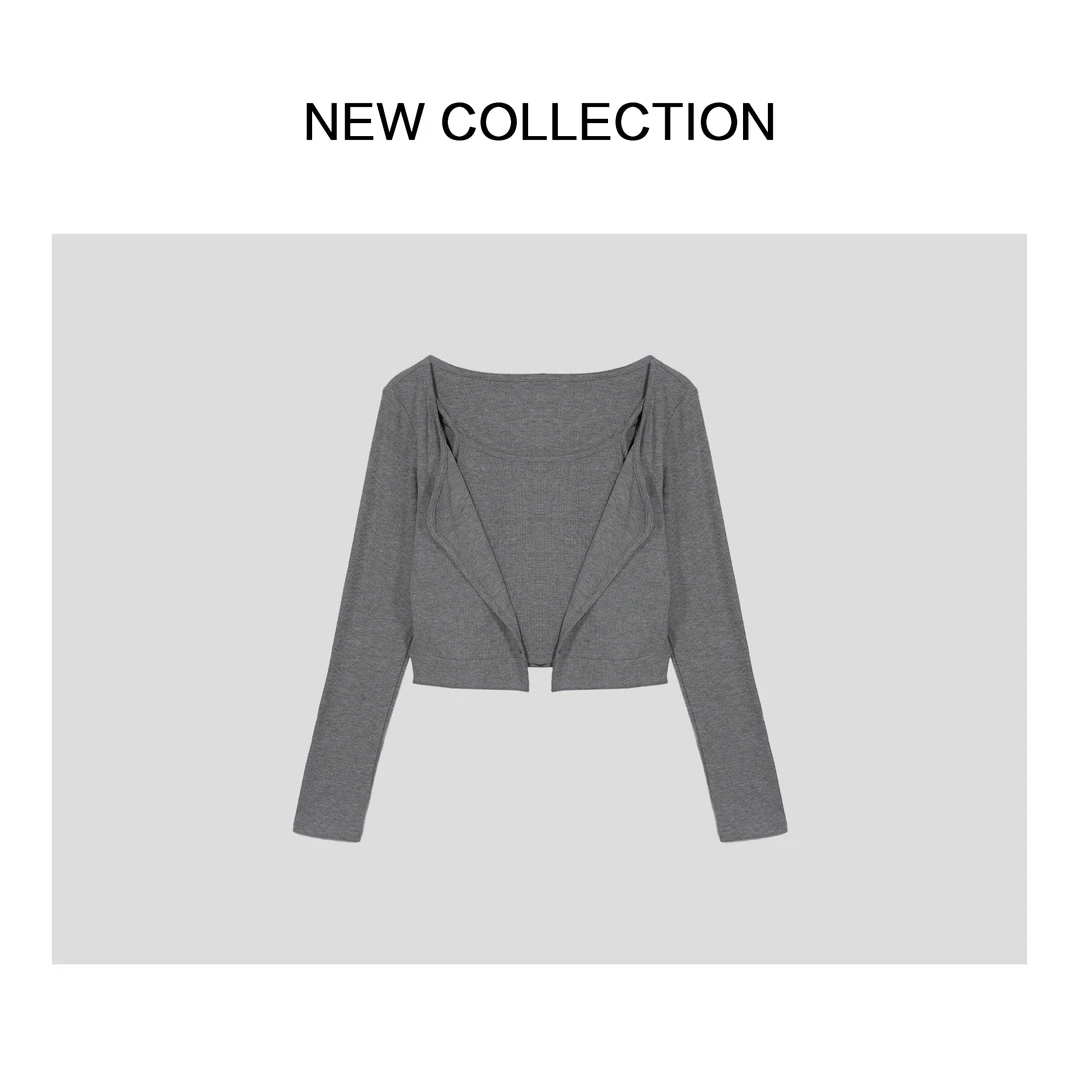 【芳芳专属】C1F27002 优雅现代：灰色简约长袖上衣-7002