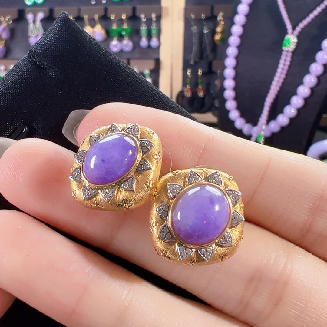 翡翠18K金镶嵌耳饰签收后24小时鉴赏期