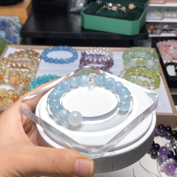 水晶手链银S925镶嵌蓝色梦幻