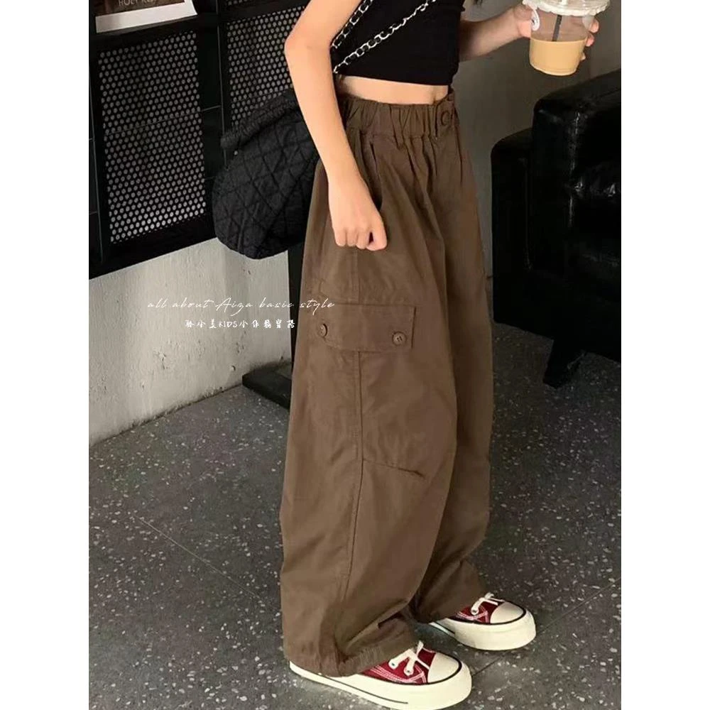 女童工装裤儿童休闲裤子春秋新款2025大童洋气秋装秋冬装加绒加厚