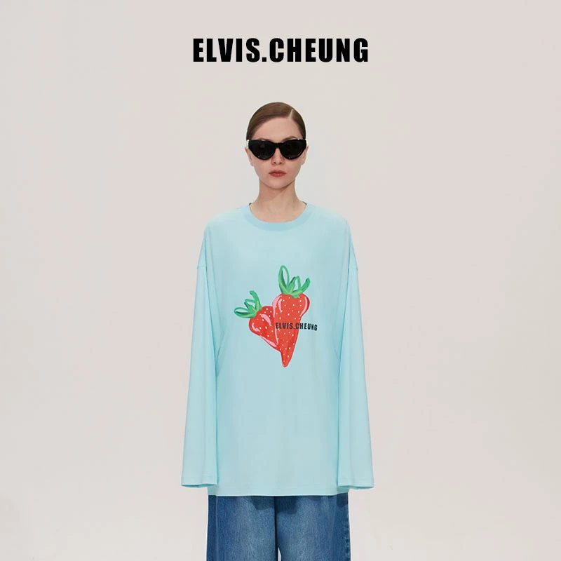 ELVIS.CHEUNG23春夏设计师豹瘦爱心莓印花宽松圆领长袖
