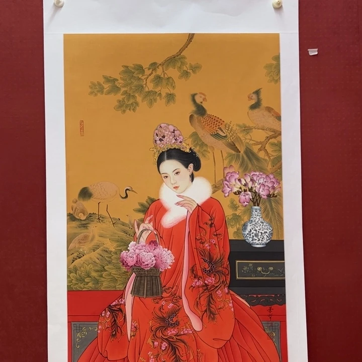 永***祥国画中国红仕女图让我看看