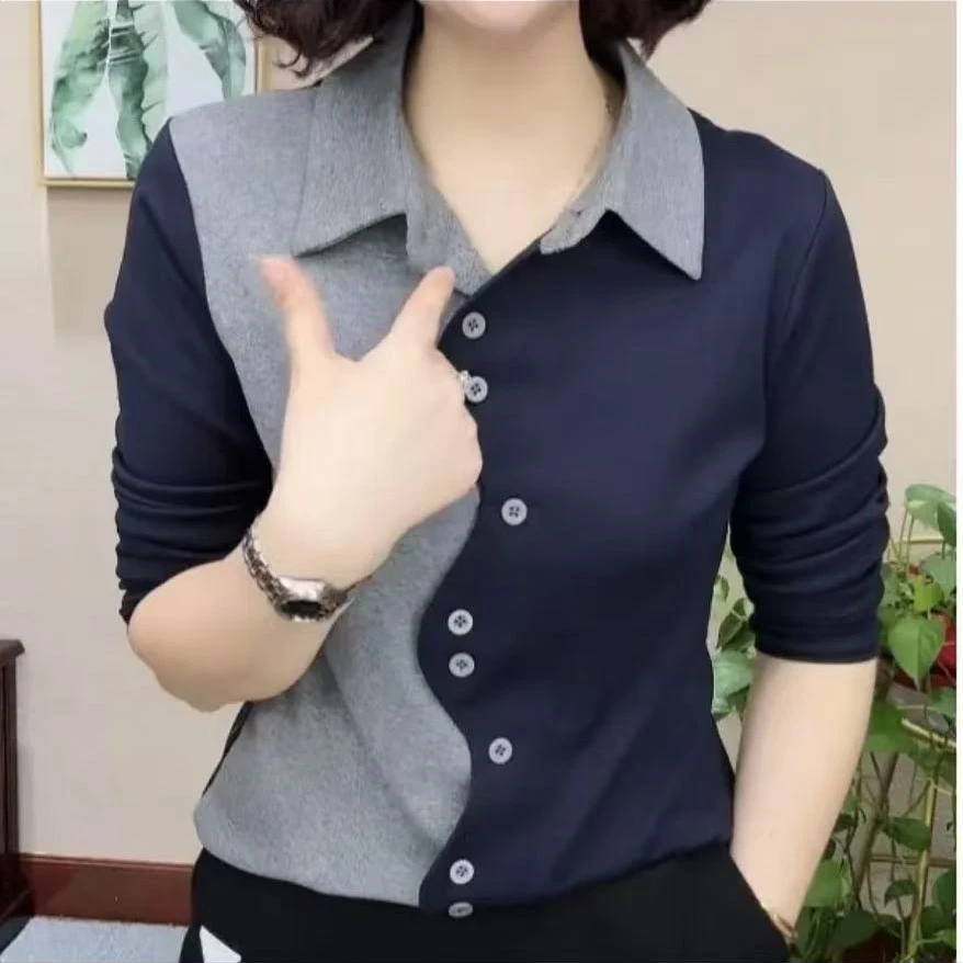 2025春秋新款时尚百搭减龄显瘦拼接长袖打底衫气质女士上衣