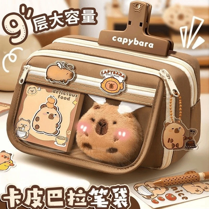 2025新款卡皮巴拉多层笔袋学生专用高颜值立体翻盖韩版大容量笔袋