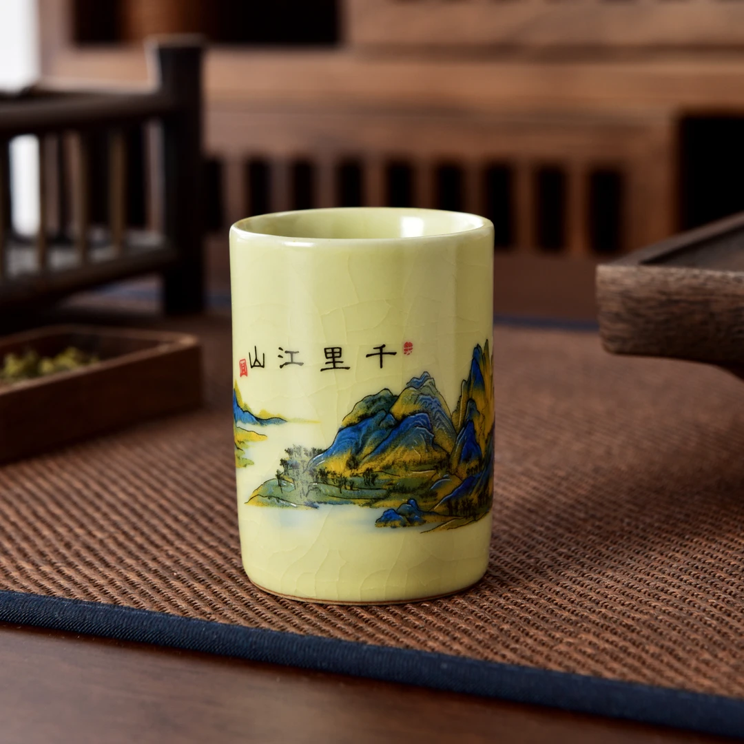 扳指杯千里江山开片客杯