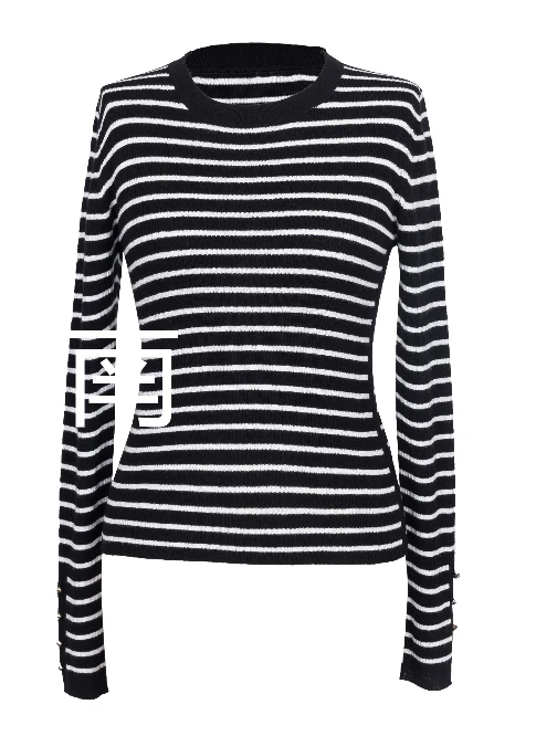 GUUIZS/贵姿25春经典黑白条纹针织衫16528217Z