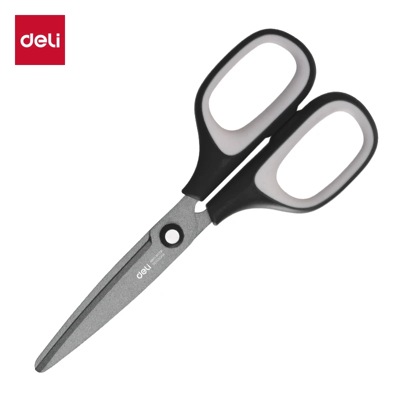 得力剪刀特氟龙防粘剪子圆头办公家用剪不粘胶学生手工用加厚大号