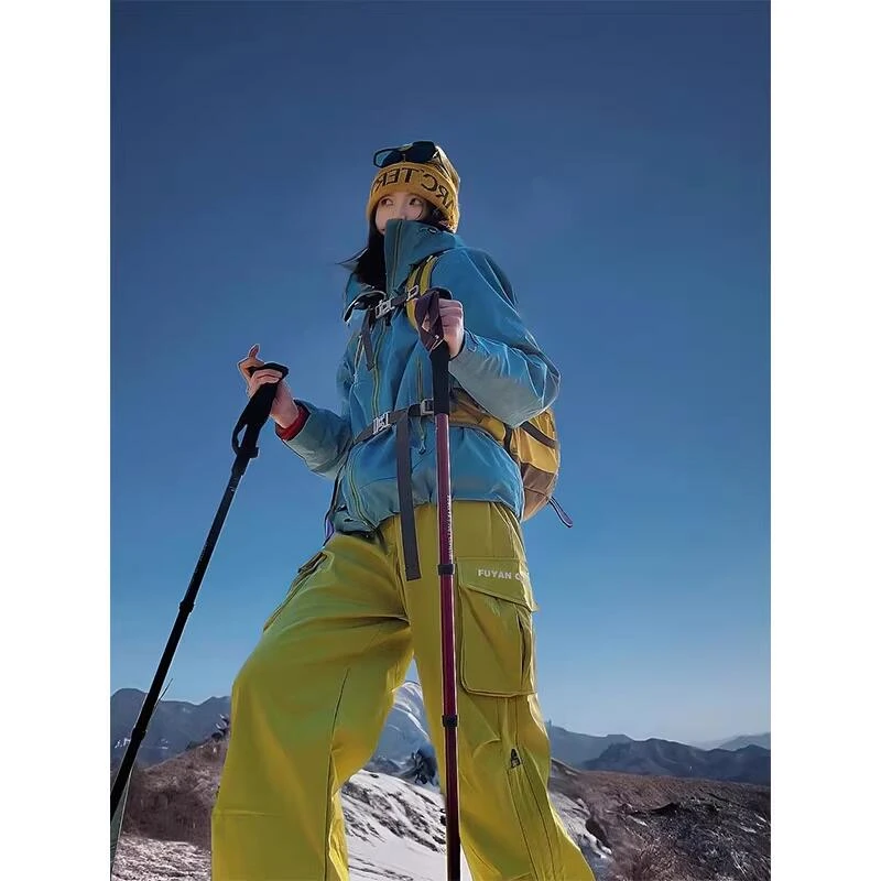 FUYAN芙沿黄色户外机能冲锋裤女2025春秋新款休闲运动工装登山裤