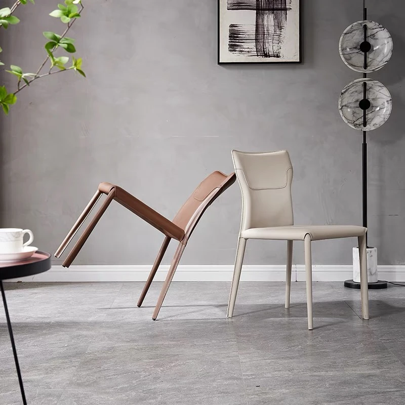 意式轻奢极简马鞍皮餐椅客厅咖啡厅书桌椅茶桌椅复古风简约风椅子