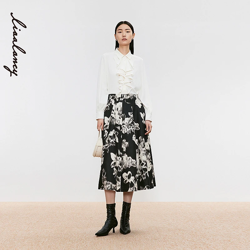 LANCY/朗姿冬季新款荷叶边白色衬衫法式气质时尚高级感上衣女