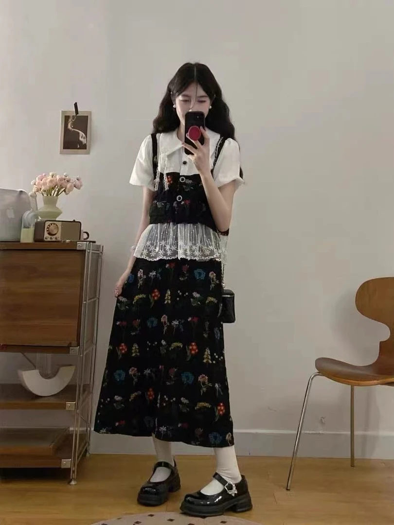 老钱风时尚套装连衣裙复古上衣显瘦ol吊带衬衫短袖质感气质