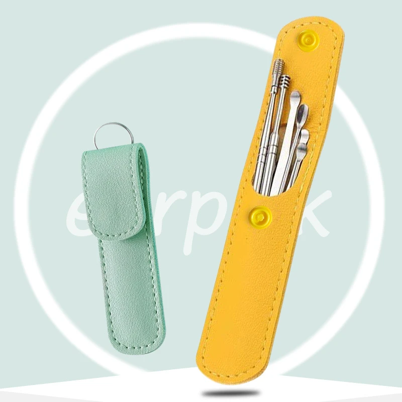 螺旋式弹簧六件套耳勺耳朵清洁器掏耳勺采耳工具挖耳勺皮套6件套