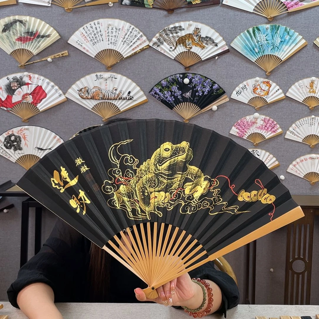 国画95寸玉竹-纯手绘-文玩扇骨（默认粘好）