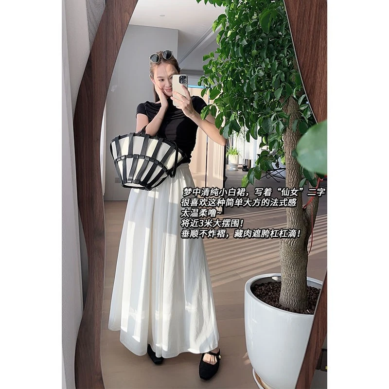 美洋MEIYANG 重瓣百合裙 珠地斜纹棉|优雅伞裙半身小白裙夏季