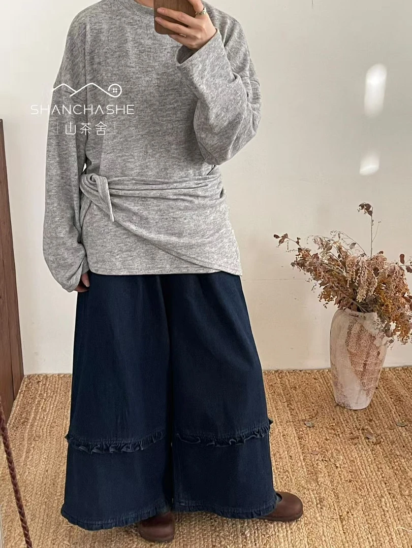 SCS#9597#木耳边抓绒裤子  X