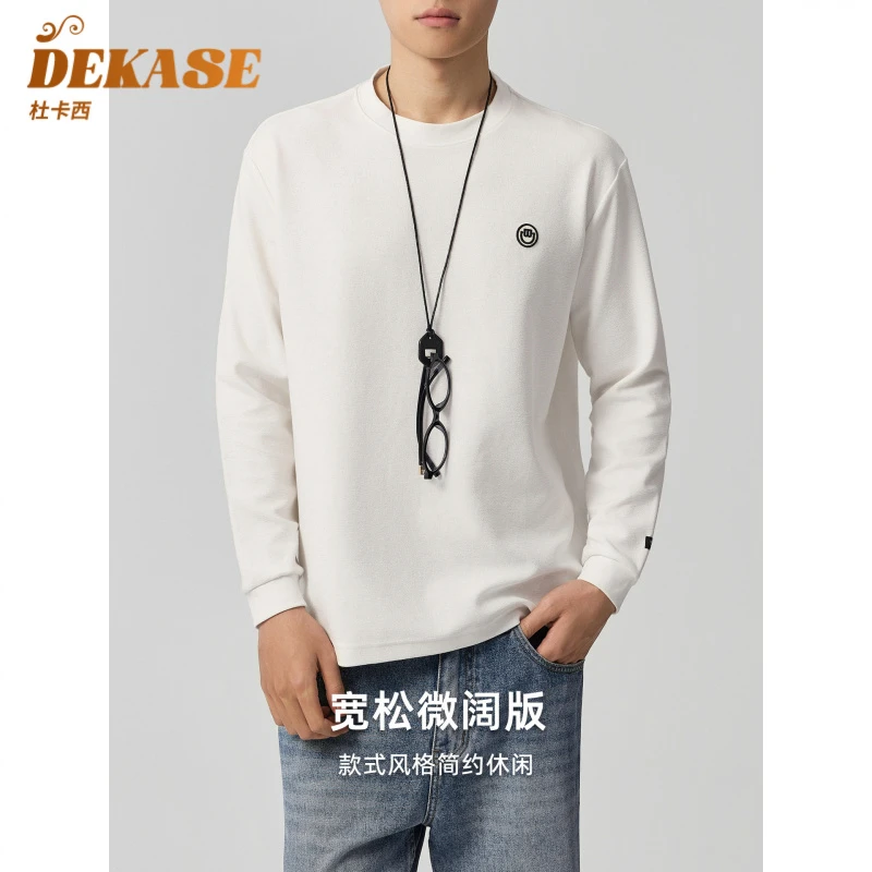 Dekase 刺绣圆领卫衣男2025秋季新款简约宽松户外运动打底衫男