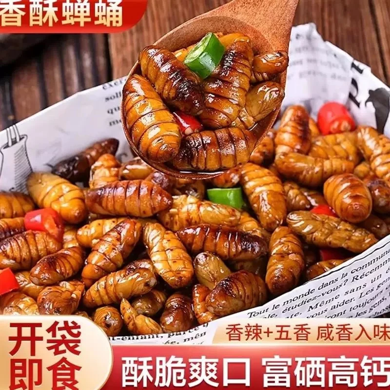 油炸香酥蚕蛹开袋即食优质农村土特产即食营养美味下酒菜酥脆口感