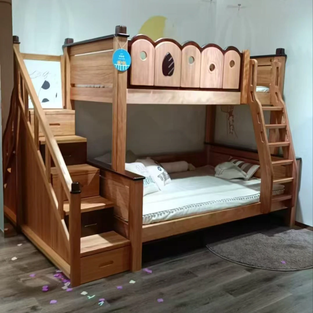 全实木高架床红檀木上下床多功能组合上下铺子母床滑梯双层高低床
