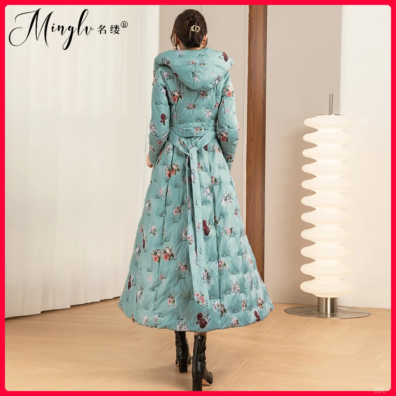 2025长款羽绒服女到脚踝冬季新款修身高级感过膝花色显瘦时尚连帽