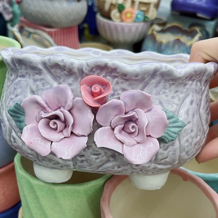 多肉绿植陶瓷花盆9.9包邮，有孔