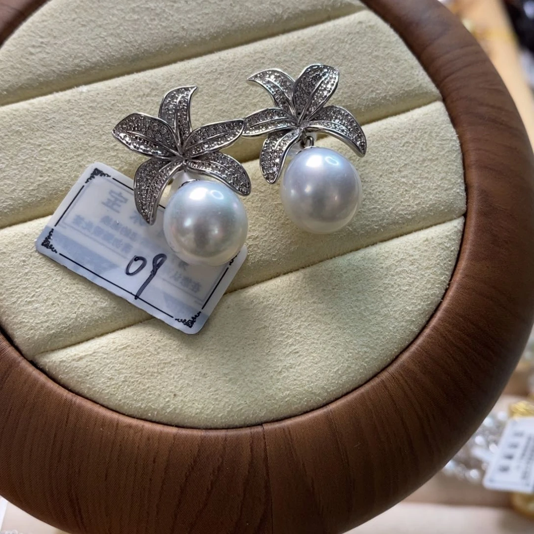 海水珍珠耳饰银S925镶嵌