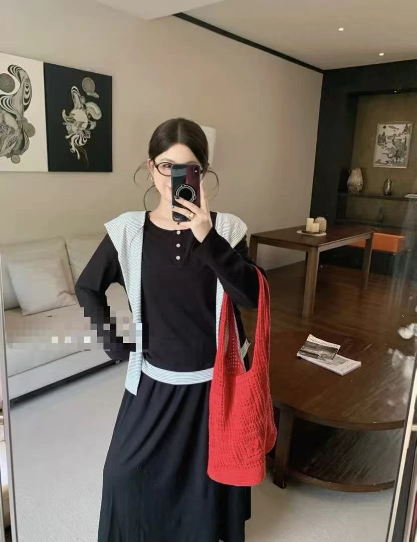 【倩倩专属】0302韩版长袖上衣披肩+半身裙套装