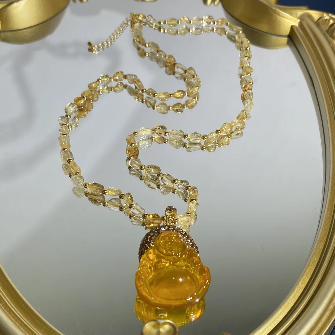 铜合金合成锆石项链 TTSD 黄佛雕刻时尚百搭项链 3116