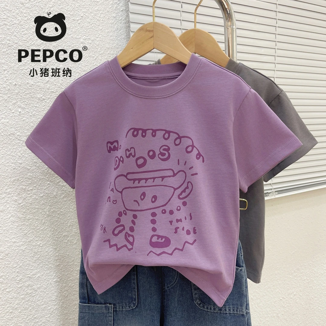 PEPCO/小猪班纳纯棉儿童服装圆领短袖T恤夏装2025薄款印花体恤