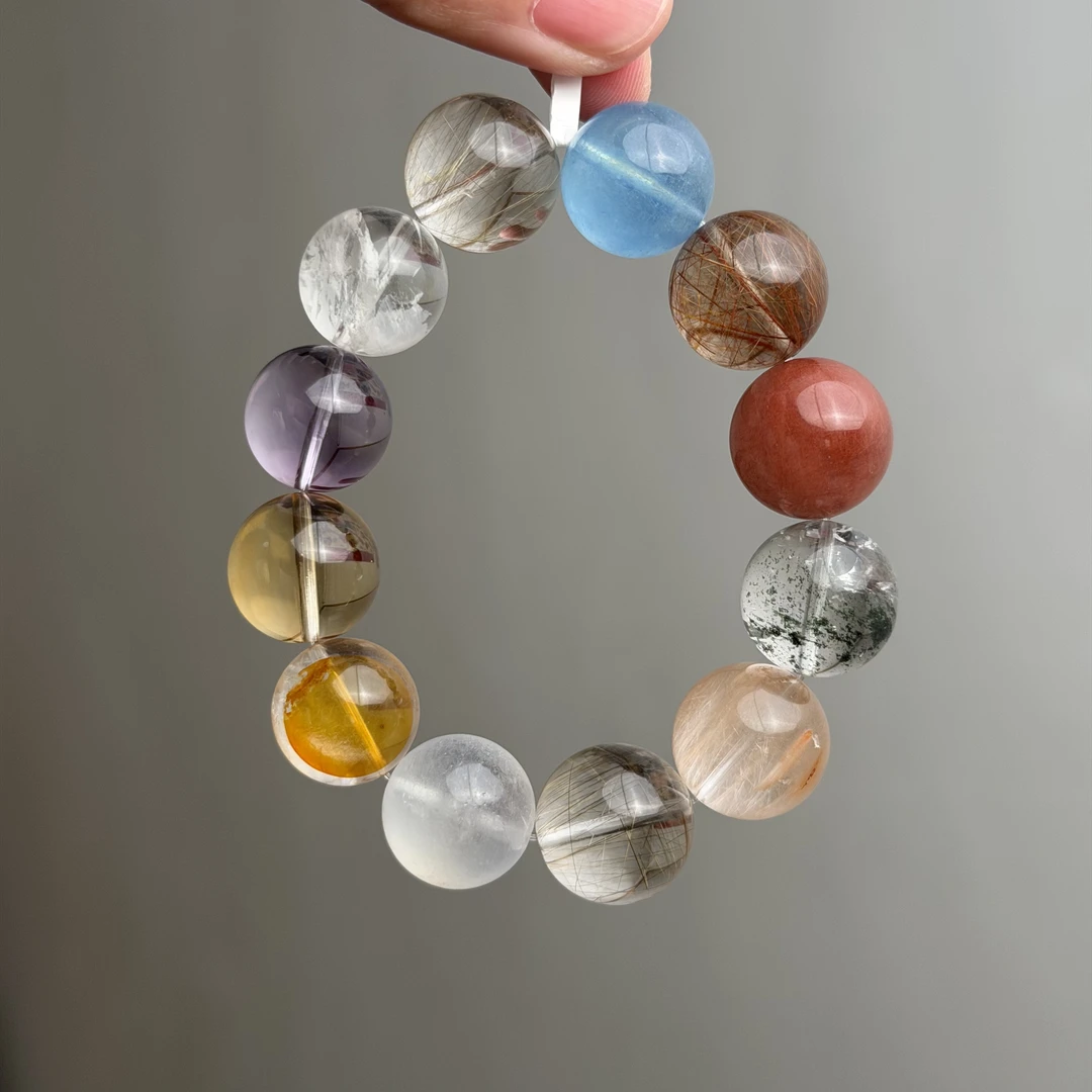 藏级多宝水晶手串绿幽灵发晶彩色多宝转运礼物孤品