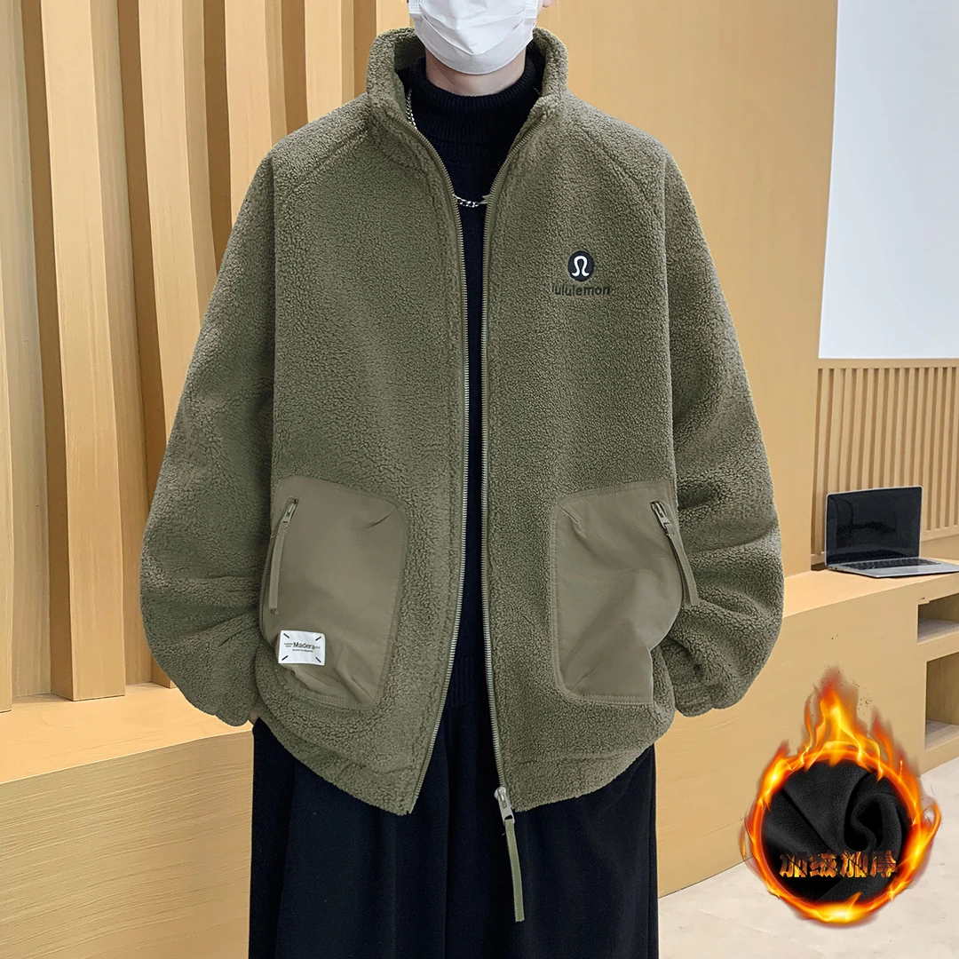 冬季青少年羊羔毛立领棉衣精品小颗粒加厚夹克外套男士