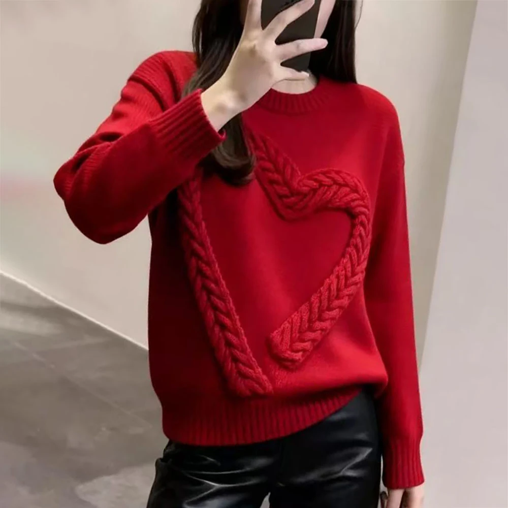 女士套头红色毛衣秋冬慵懒高级感软糯减龄内搭宽松显瘦针织衫上衣