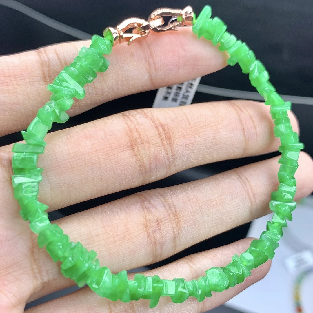 缅甸A货翡翠正阳绿色碎碎平安岁岁平安随形手链手串单圈2T卡3-7mm