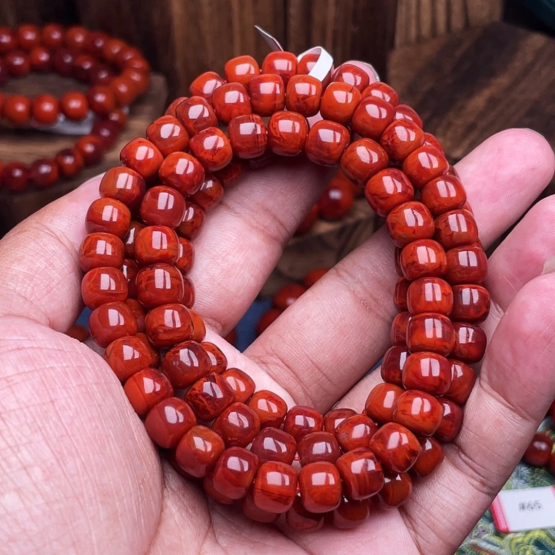 起***风南红玛瑙未镶嵌珠链南红瓦西卡8火焰老型108