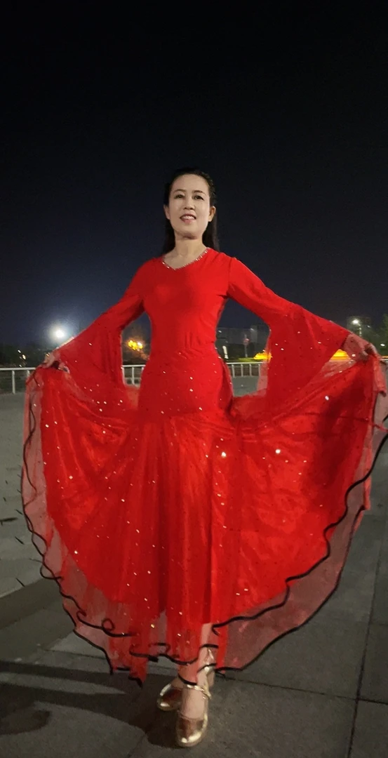 美之尚 A001星空网纱半身裙 春秋冬款 交谊舞摩登舞演出舞裙