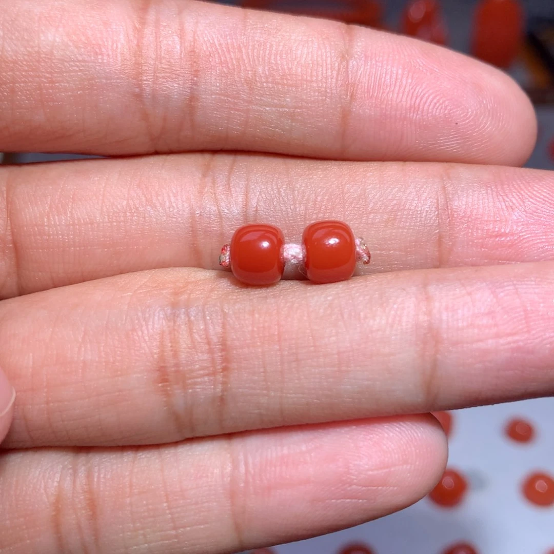 南红玛瑙瓦西肉玫红老型对珠6.4未镶嵌