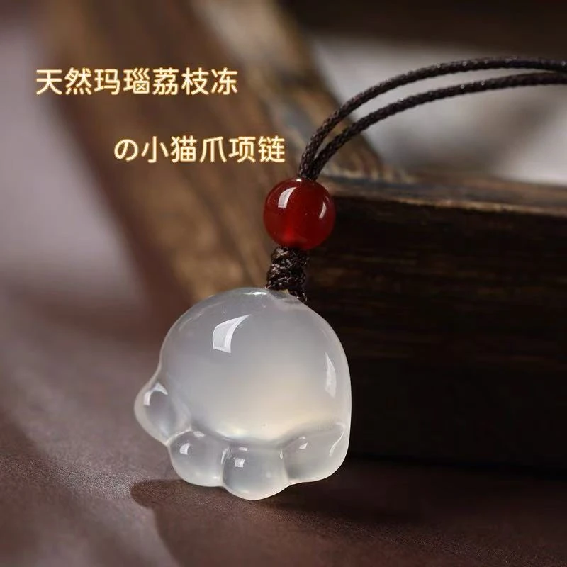 天然玉髓玛瑙冰种可爱猫爪玉石吊坠招财时尚百搭玉石项链配饰