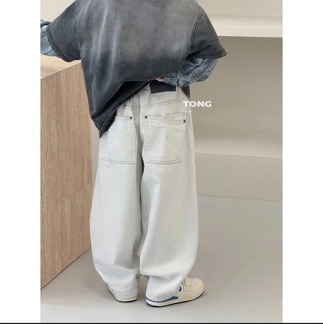 2025秋季童装儿童牛仔裤纯色宽松休闲裤中大童洋气百搭儿童裤子