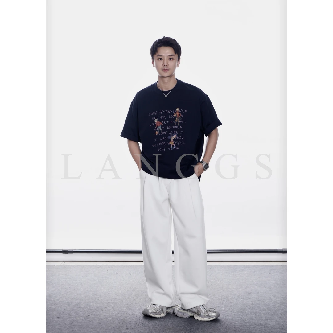 LANGGS&木子里 25夏季天真童趣手写体英文字母260g纯棉T恤-SS5185