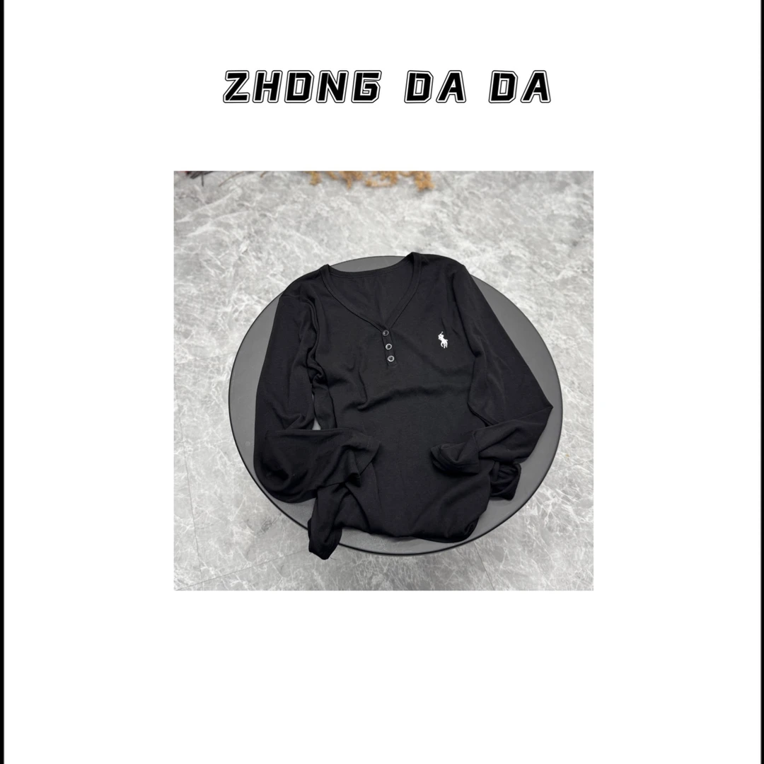 ZHONG大大【】V领纽扣长袖T恤女2025秋季新款显瘦百搭上衣958