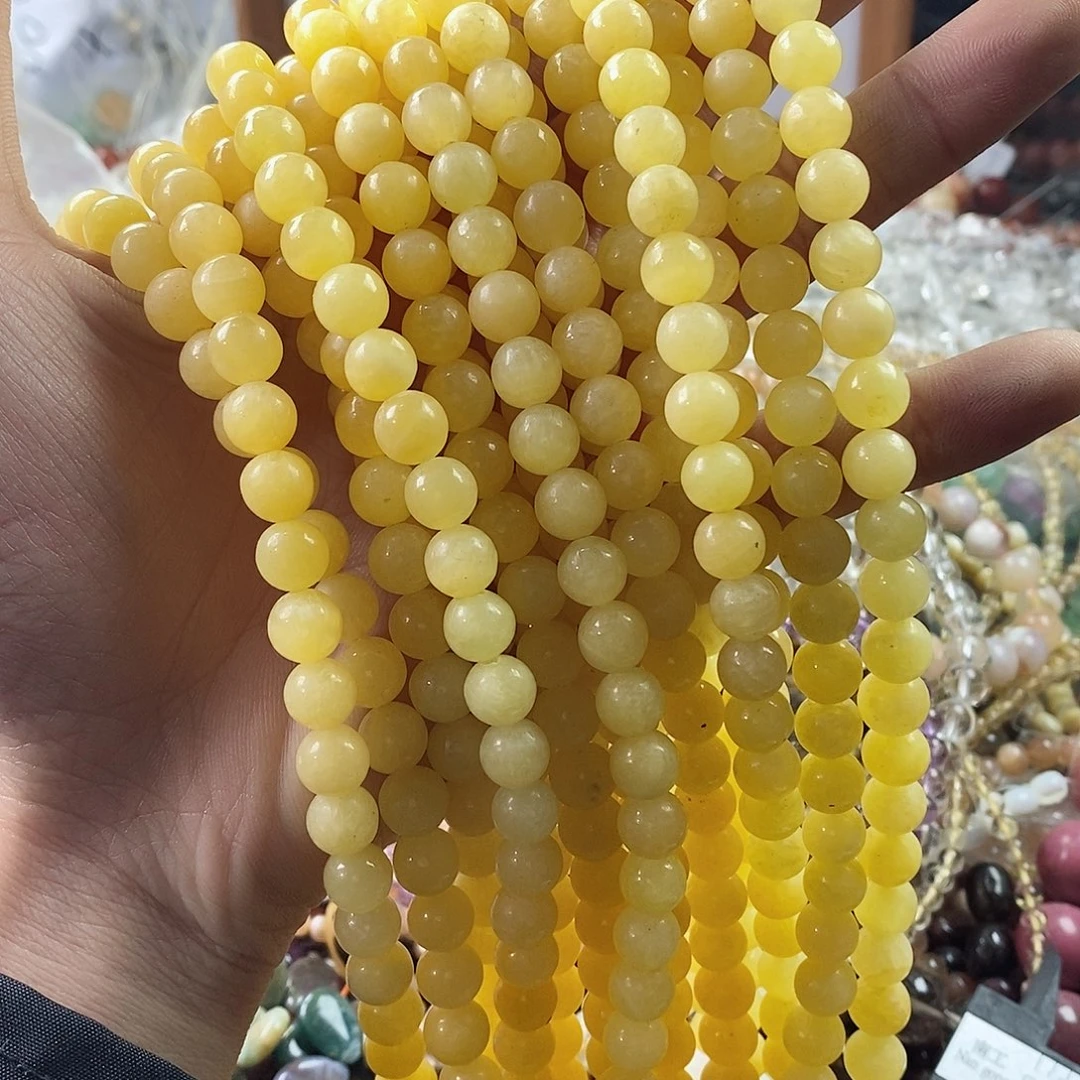 玛瑙/玉髓珠宝半成品未镶嵌一条天然8mm米黄玉圆珠A级